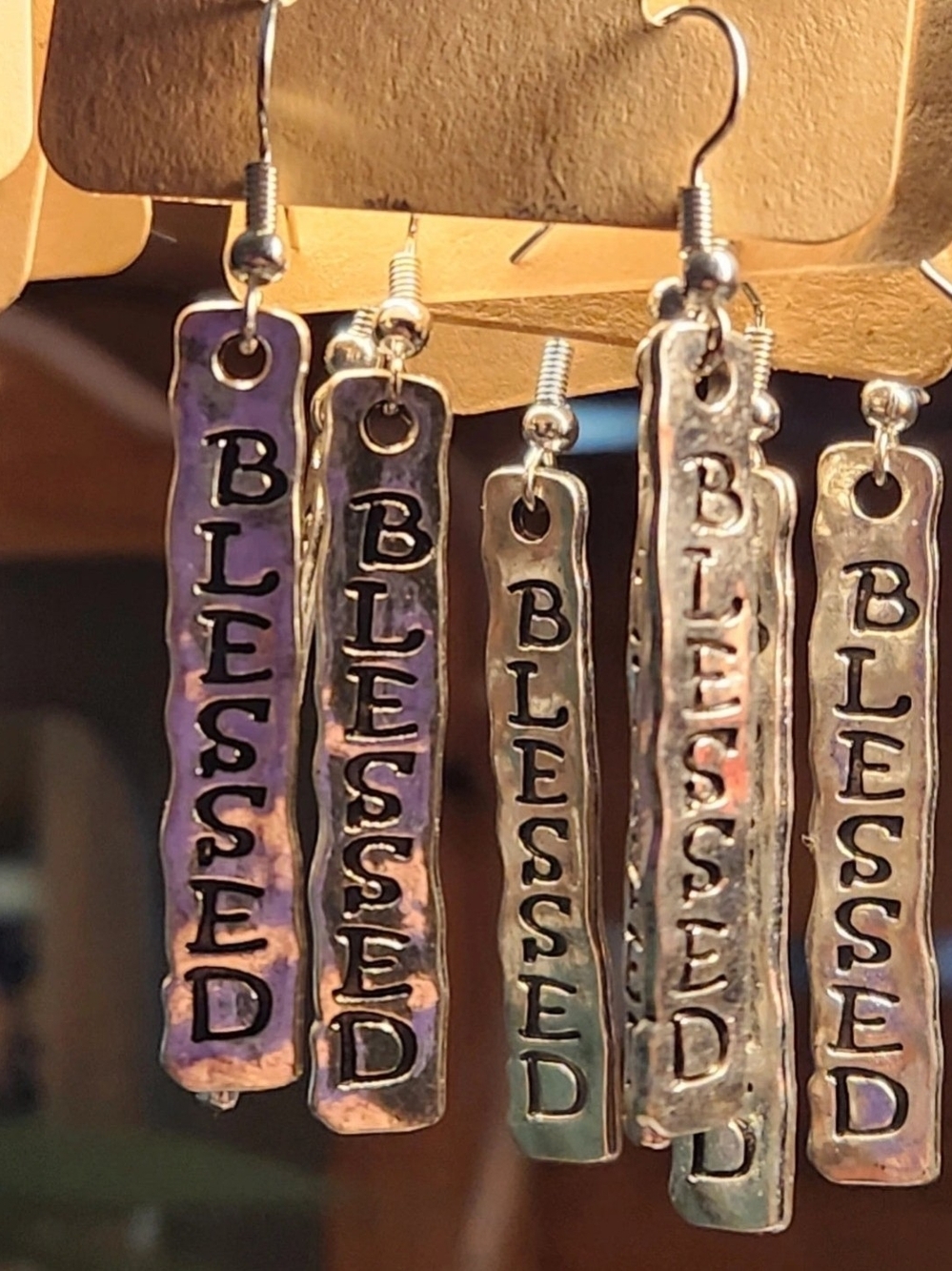 'Blessed'  Metal Drop Earrings - Unbranded